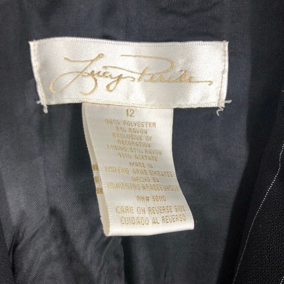 NWT Lucy Pereda Floral Embroidered Office Blazer w/Padded Shoulder sz 12 Blk Pin - Picture 7 of 11